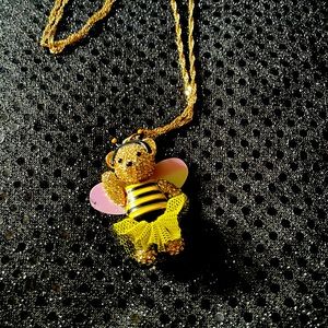 Betsy Johnson Teddy Bear Bee Ballerina Necklace